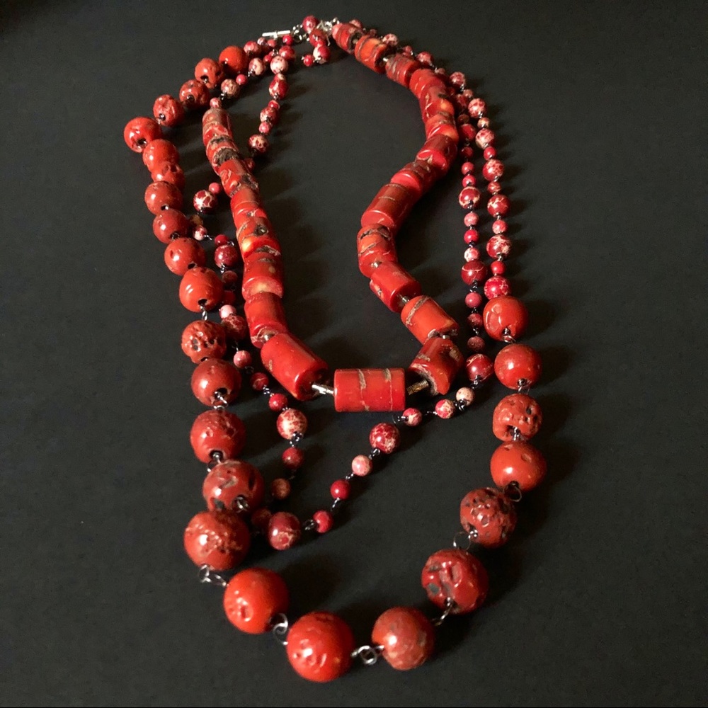 HandWrapped Coral & Sediment Jasper Necklace